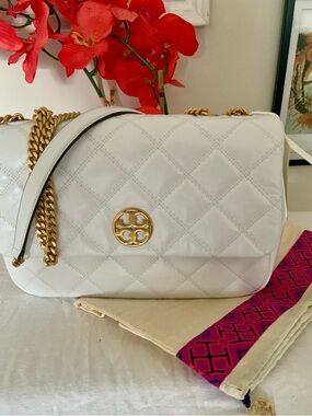 NWT TORY BURCH WILLA GLAZED LEATHER LARGE SHOULDER BAG WHIITE BLANC
